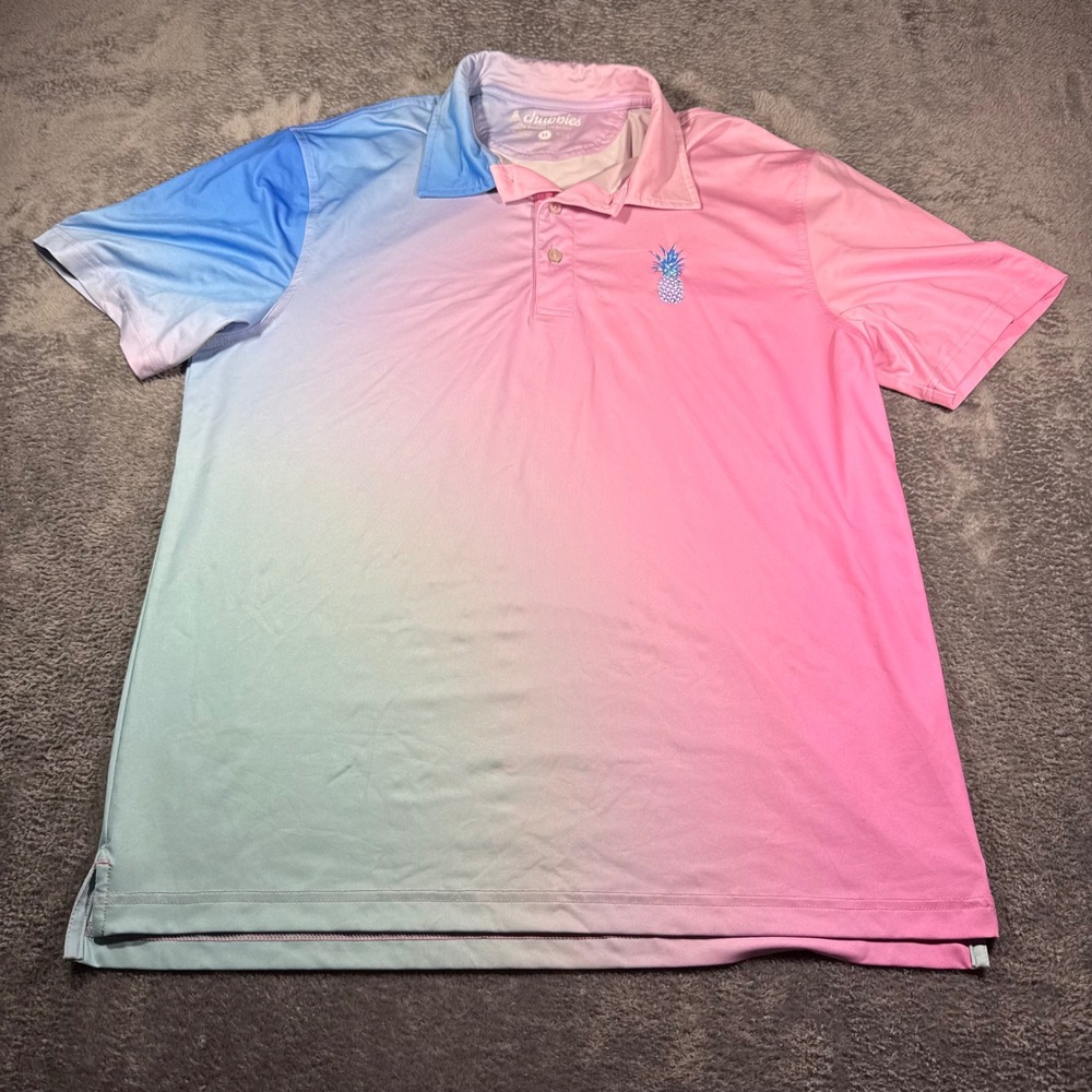 Chubbies Mens Ombre Performance Polo Shirt Pink Blue Gradient Pineapple Medium
